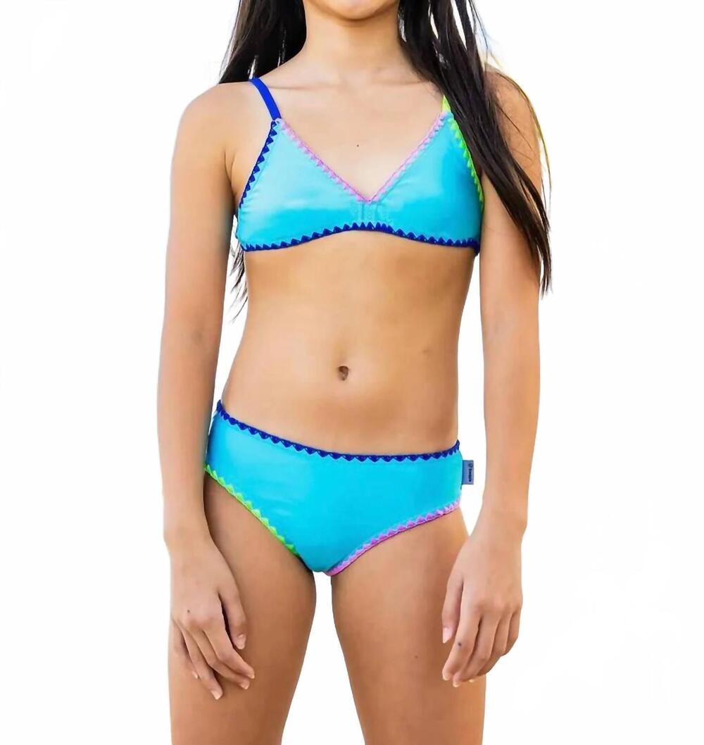 NEW LIMEAPPLE girls rani embroidered bikini swimsuit in turquoise